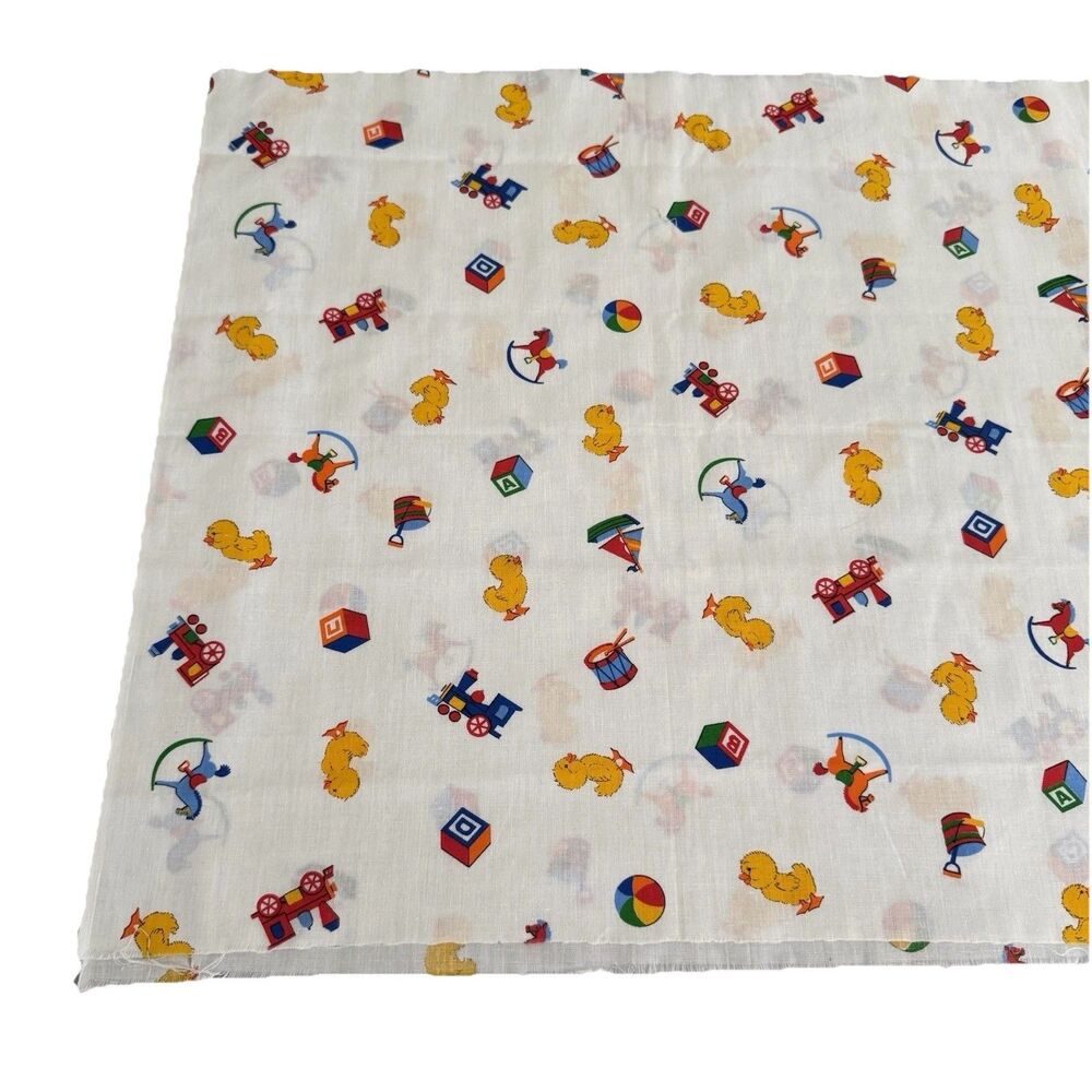Vintage Baby Nursery Fabric Primary Colors Ducklings Toys Cotton Blend 20" x 44"